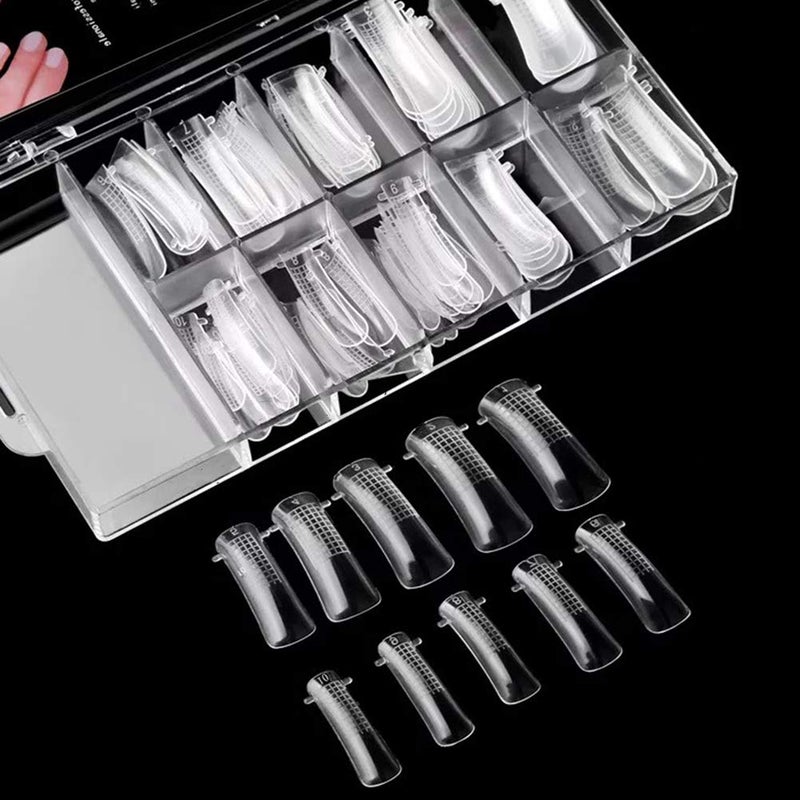 Beuniar Nail Extension Form Tips Clear 100pcs Poly Gel Acrylic Nails Mold Artificial Dual Forms System UV Gel DIY Polish Manicure Tool 100PCs/Case with Scale - Image 1